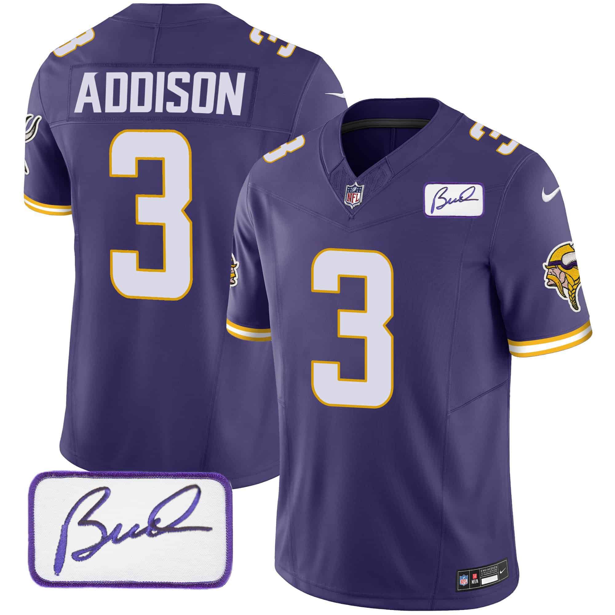 Men Minnesota Vikings #3 Addison Purple 2024 Nike Bud Grant Patch Classic Limited NFL Jersey style 3->indianapolis colts->NFL Jersey